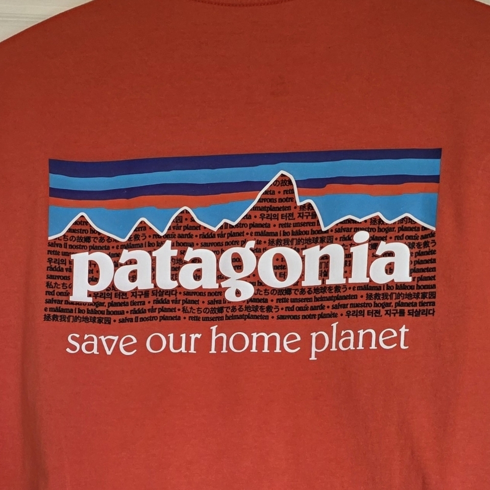 Patagonia Orange Short Sleeve TShirt Save Our Home Planet Size Medium - Picture 6 of 10